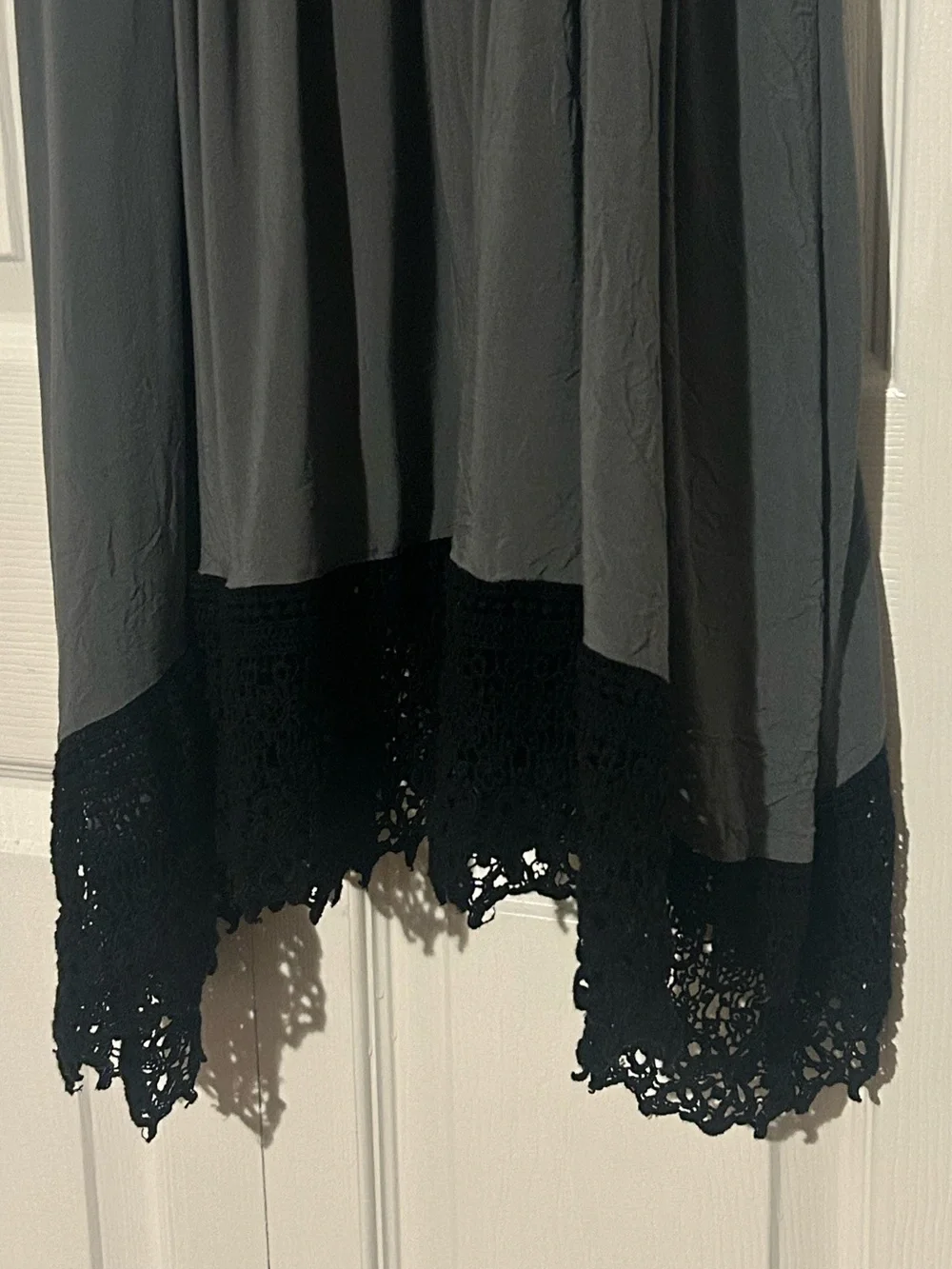 Free People Charcoal Gray Asymmetrical Slip Dress with Lace Hem
